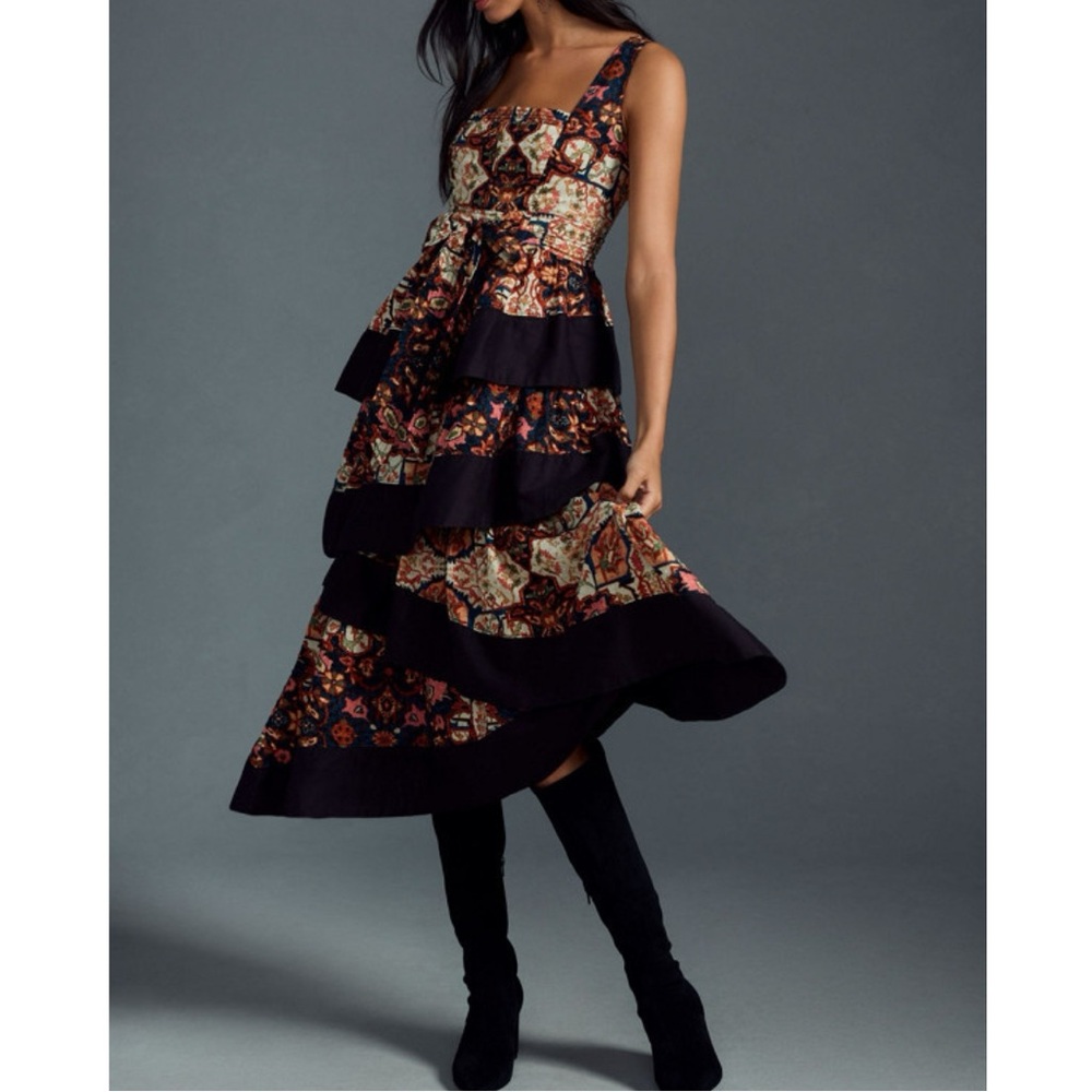 Anthropologie Square-Neck Tiered Midi Dress